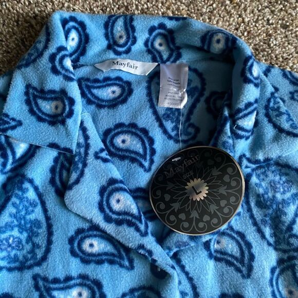 Mayfair Pajama Set New Pants Button Front Top Paisley Blue Womens Size Large - Picture 4 of 7